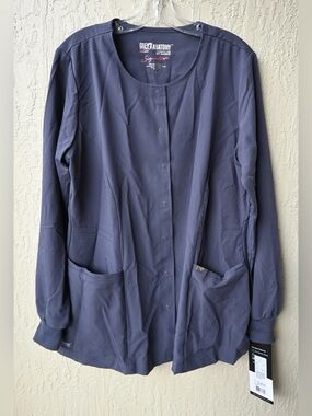 Grey's Anatomy Navy Button-Front Scrub Jacket with Pockets